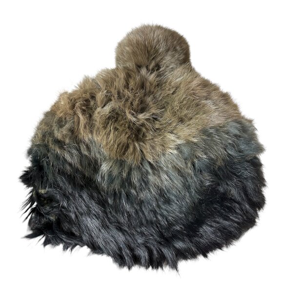 Rudsak Black Khaki 100% Rabbit Fur Toque Hat with Pom Pom Winter Warm Soft - Picture 4 of 4